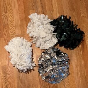 Varsity Spirit Green, Silver and White Pom-Poms